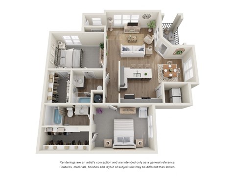 Floor plan for 2 beds, 2 baths, 1224 sqft